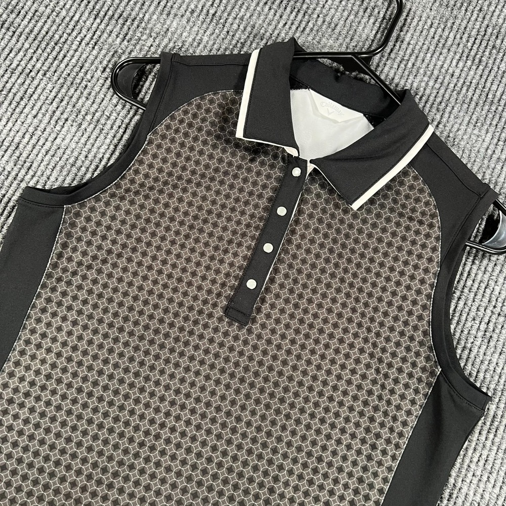 Callaway Polo Shirt Womens Small Black Geometric Sleeveless Golf Tennis